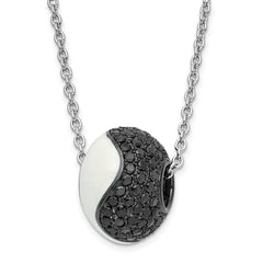 Sterling Silver White Enamel & CZ True Fire Bead Necklace