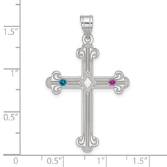 Sterling Silver Rh-plt Crystal Family Cross Pendant