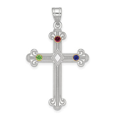 Sterling Silver Rh-plt/14k Bezel Crystal Family Cross Pendant