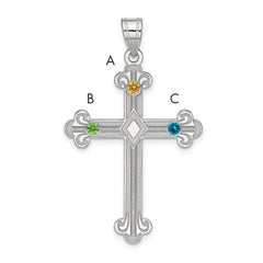 Sterling Silver Rh-plt Crystal Family Cross Pendant