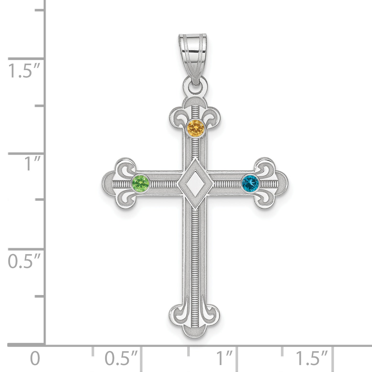 Sterling Silver Rh-plt Crystal Family Cross Pendant