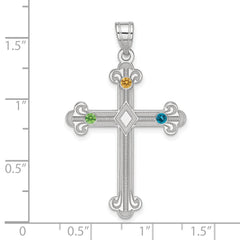 Sterling Silver Rh-plt Crystal Family Cross Pendant