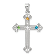 Sterling Silver Rh-plt Crystal Family Cross Pendant