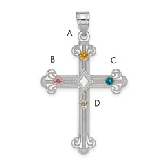 Sterling Silver Rh-plt/14k Bezel Crystal Family Cross Pendant