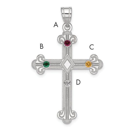 Sterling Silver Rh-plt Crystal Family Cross Pendant