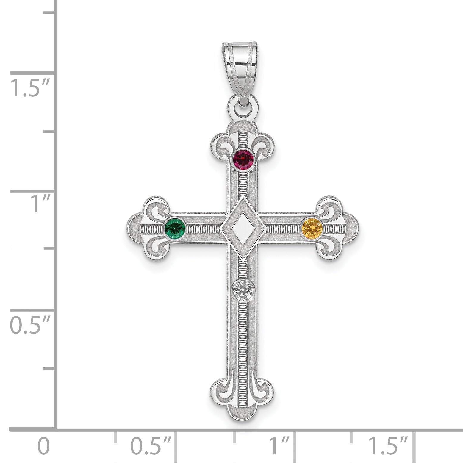 Sterling Silver Rh-plt Crystal Family Cross Pendant