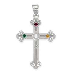 Sterling Silver Rh-plt Crystal Family Cross Pendant