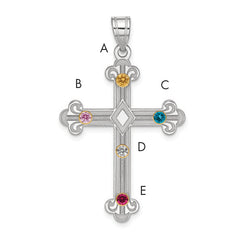 Sterling Silver Rh-plt/14k Bezel Crystal Family Cross Pendant