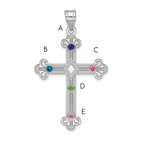 Sterling Silver Rh-plt Crystal Family Cross Pendant