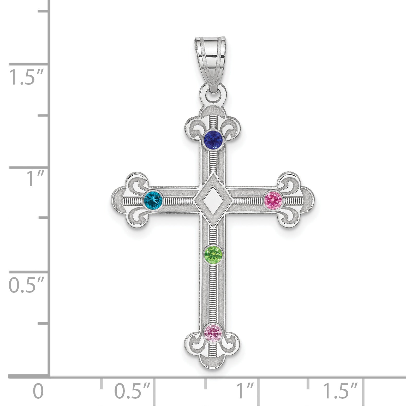 Sterling Silver Rh-plt Crystal Family Cross Pendant