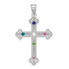 Sterling Silver Rh-plt Crystal Family Cross Pendant