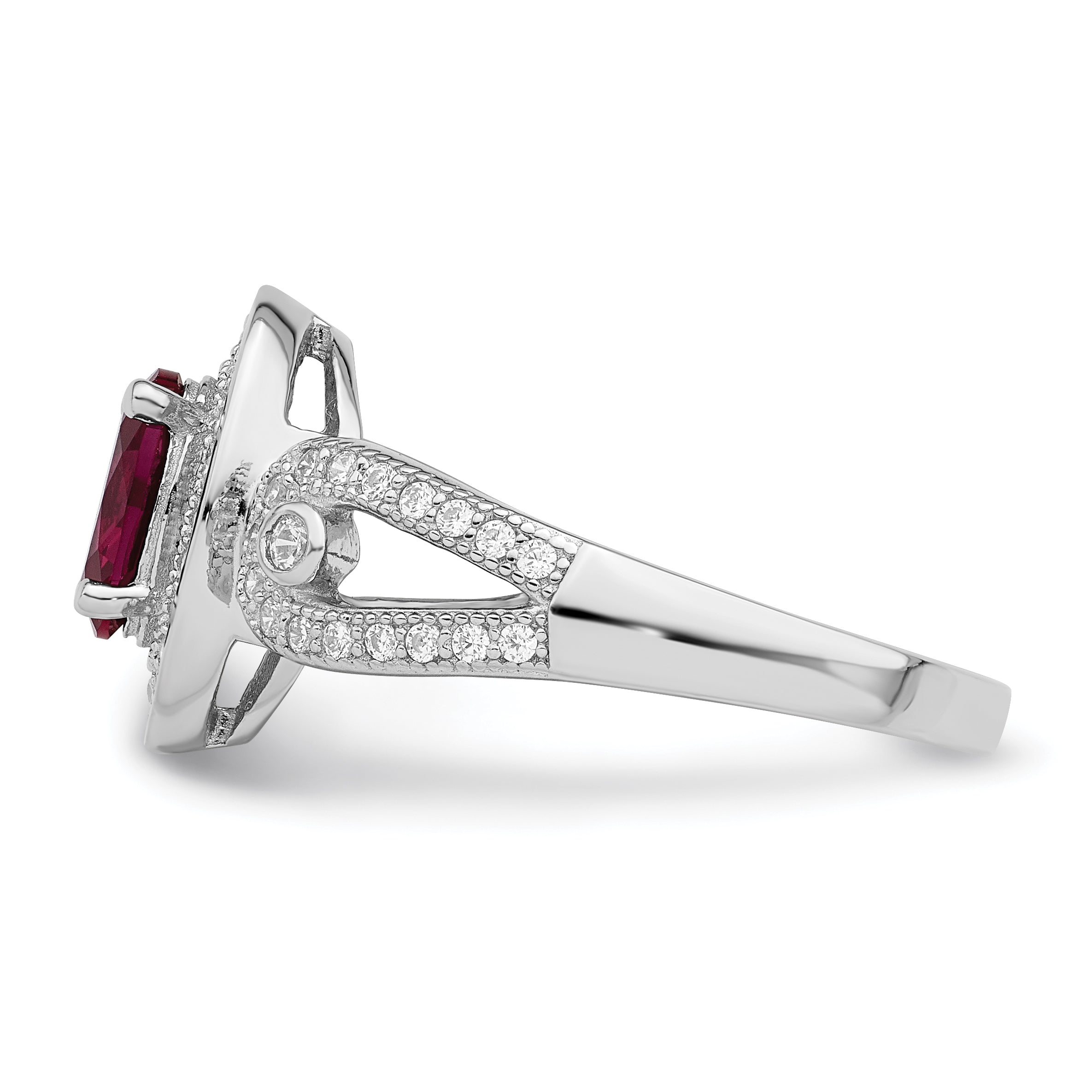 Brilliant Embers Sterling Silver Rhodium-plated 57 Stone Micro Pav‚ White and Red CZ Ring