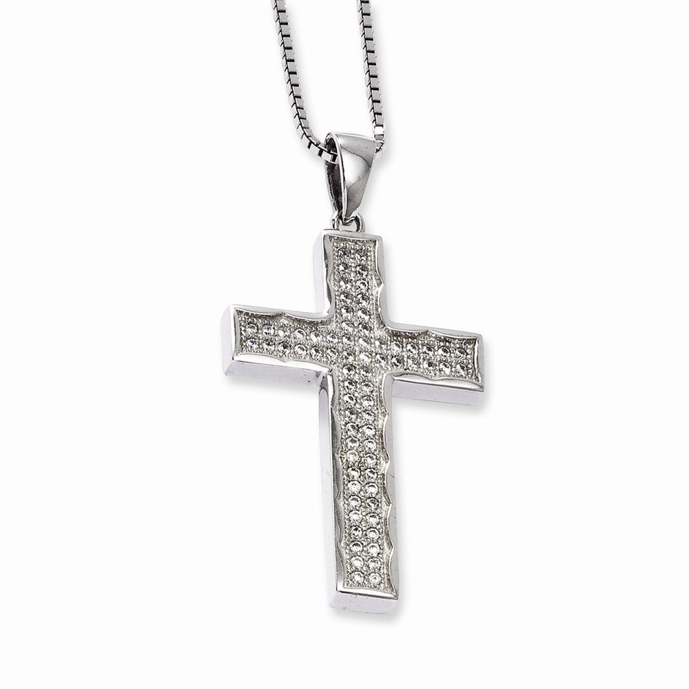 Sterling Silver CZ Embers Cross Necklace with 70 Stones