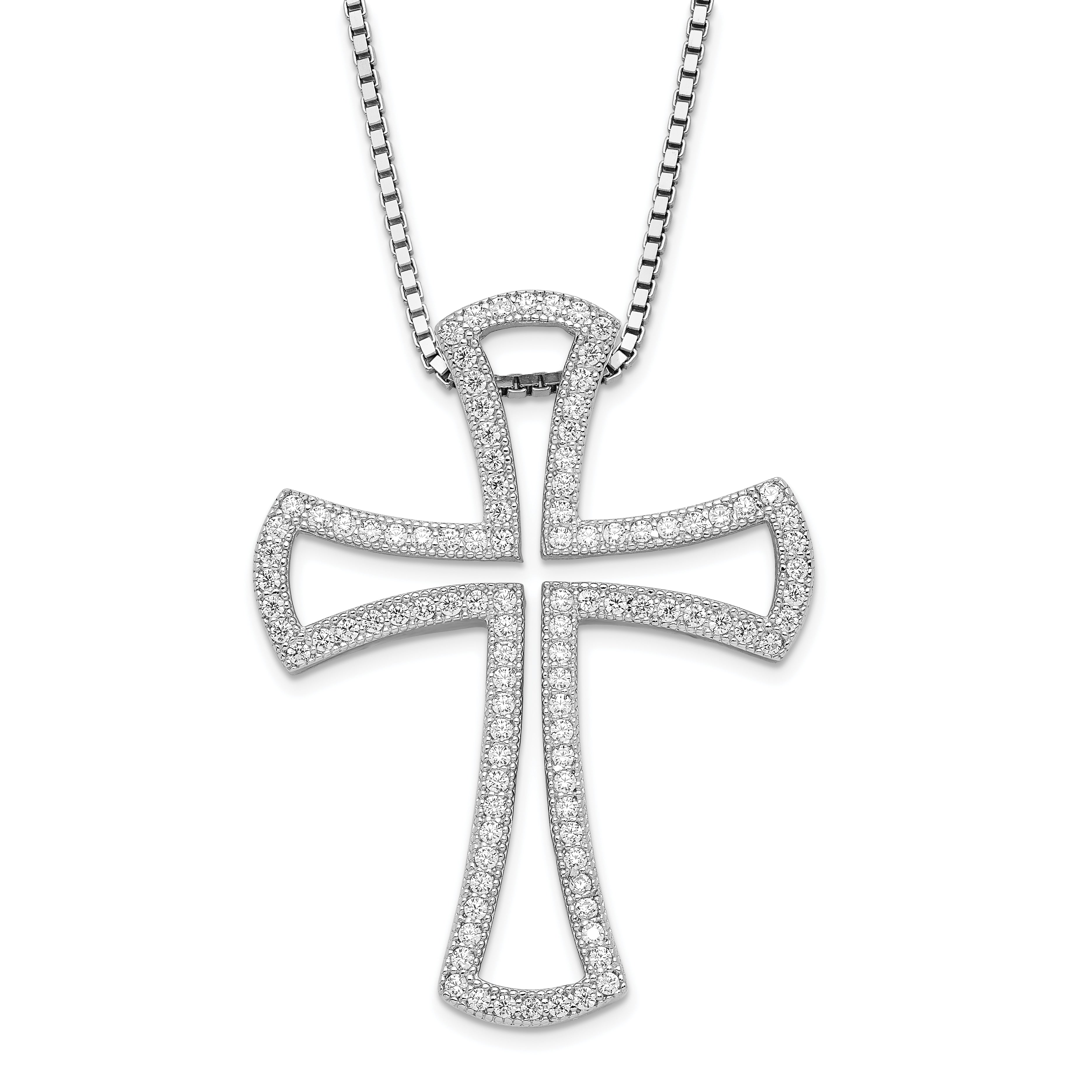 Sterling Silver Rhodium-Plated CZ Brilliant Embers Cross Necklace