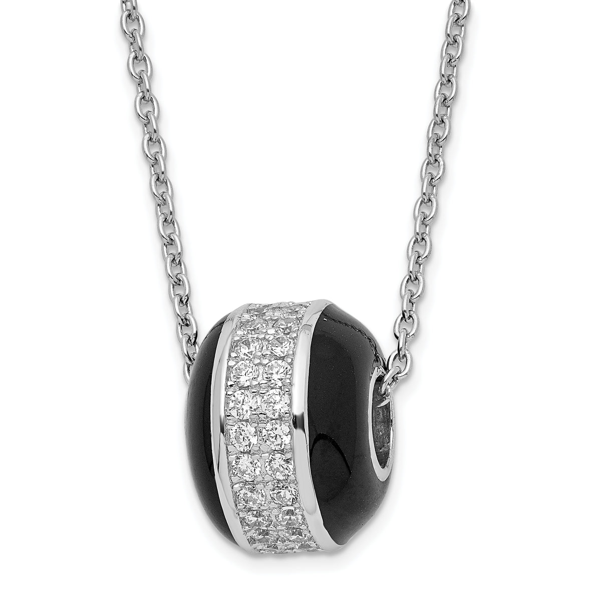 Sterling Silver Black Enamel & CZ True Fire Bead Necklace