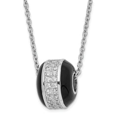 Sterling Silver Black Enamel & CZ True Fire Bead Necklace