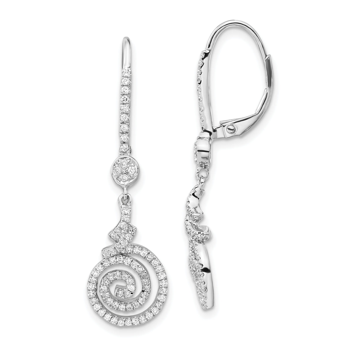 Sterling Silver & CZ Swirl Leverback Dangle Earrings