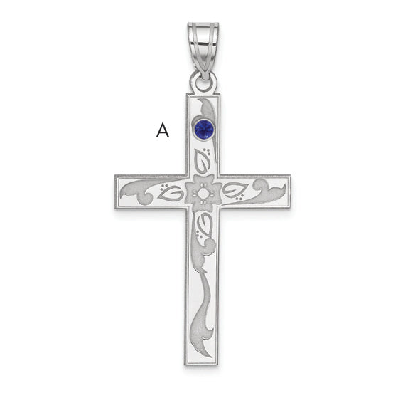 Sterling Silver Rh-plt Crystal Family Cross Pendant