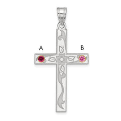 Sterling Silver Rh-plt/14k Bezel Crystal Family Cross Pendant