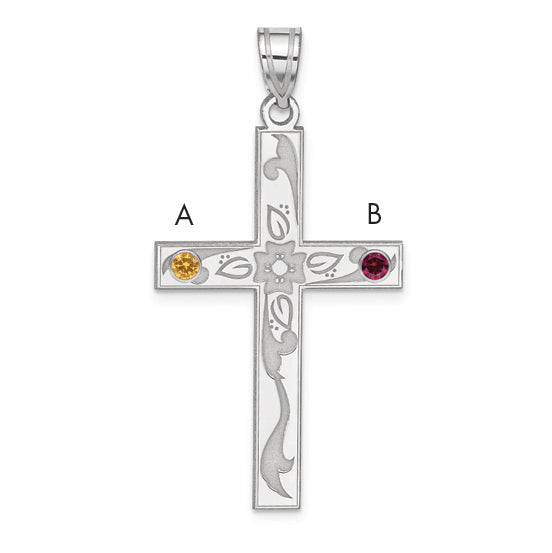 Sterling Silver Rh-plt Crystal Family Cross Pendant