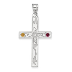 Sterling Silver Rh-plt Crystal Family Cross Pendant