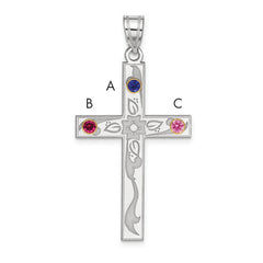 Sterling Silver Rh-plt/14k Bezel Crystal Family Cross Pendant