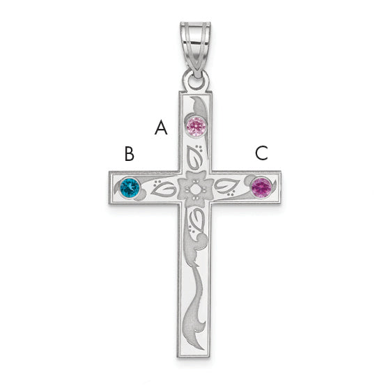 Sterling Silver Rh-plt Crystal Family Cross Pendant