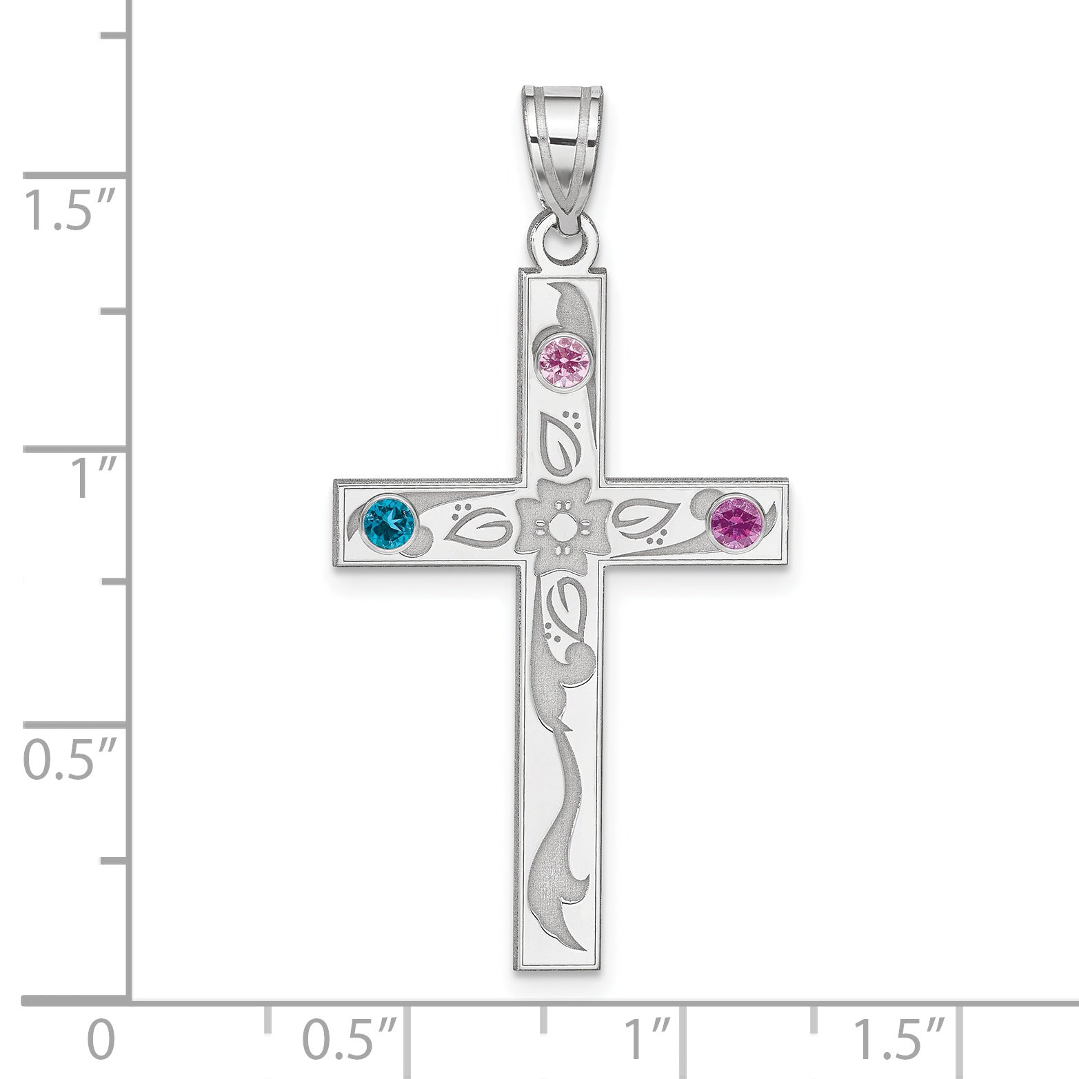 Sterling Silver Rh-plt Crystal Family Cross Pendant