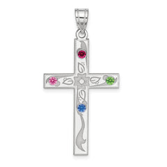 Sterling Silver Rh-plt Crystal Family Cross Pendant