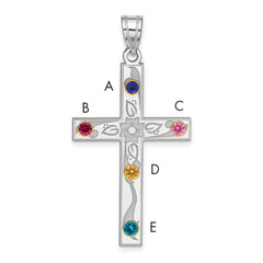 Sterling Silver Rh-plt/14k Bezel Crystal Family Cross Pendant