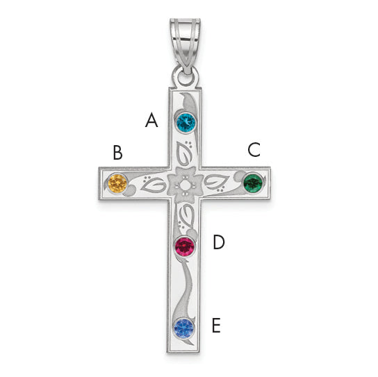 Sterling Silver Rh-plt Crystal Family Cross Pendant