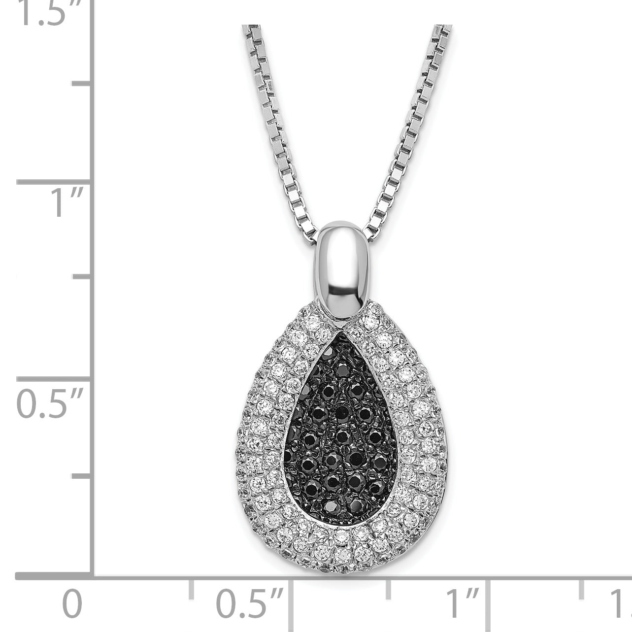 Sterling Silver Rhodium-plated Black & Clear CZ Teardrop Brilliant Embers w/ 2in ext Necklace