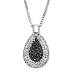 Sterling Silver Rhodium-plated Black & Clear CZ Teardrop Brilliant Embers w/ 2in ext Necklace