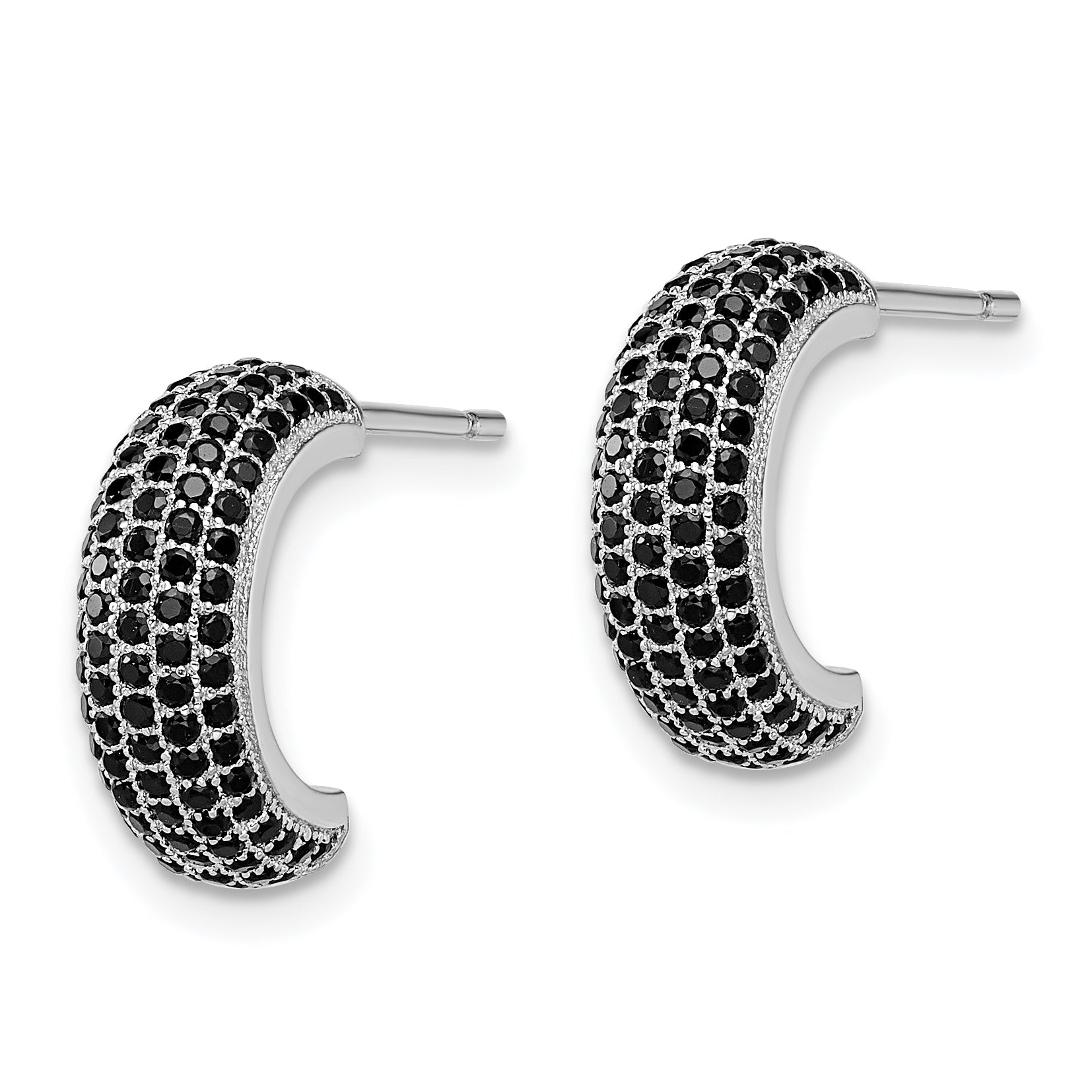 Brilliant Embers Sterling Silver J-Hoop Earrings with 198 Black CZ Stones