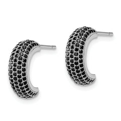 Brilliant Embers Sterling Silver Rhodium-plated 198 Stone Black Micro Pav‚ CZ J Hoop Post Earrings