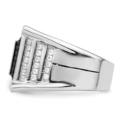 Brilliant Embers Sterling Silver Rhodium-plated 113 Stone Micro Pav‚ CZ Black and White Men's Ring