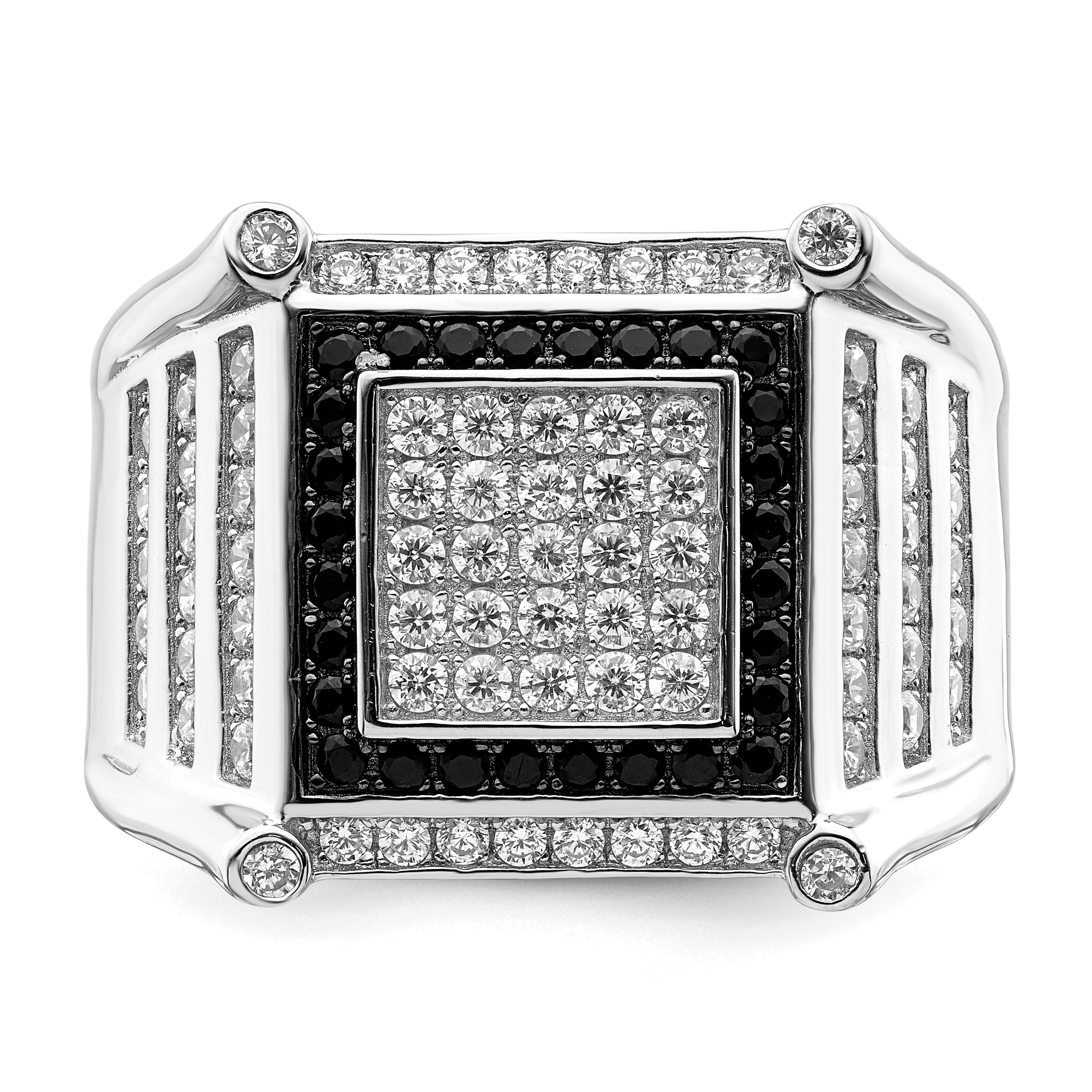 Brilliant Embers Sterling Silver Rhodium-plated 113 Stone Micro Pav‚ CZ Black and White Men's Ring