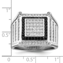 Brilliant Embers Sterling Silver Rhodium-plated 113 Stone Micro Pav‚ CZ Black and White Men's Ring