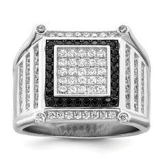 Brilliant Embers Sterling Silver Rhodium-plated 113 Stone Micro Pav‚ CZ Black and White Men's Ring