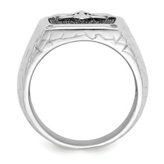 Brilliant Embers Sterling Silver Rhodium-plated 62 Stone Black Micro Pav‚ CZ Fleur De Lis Men's Ring