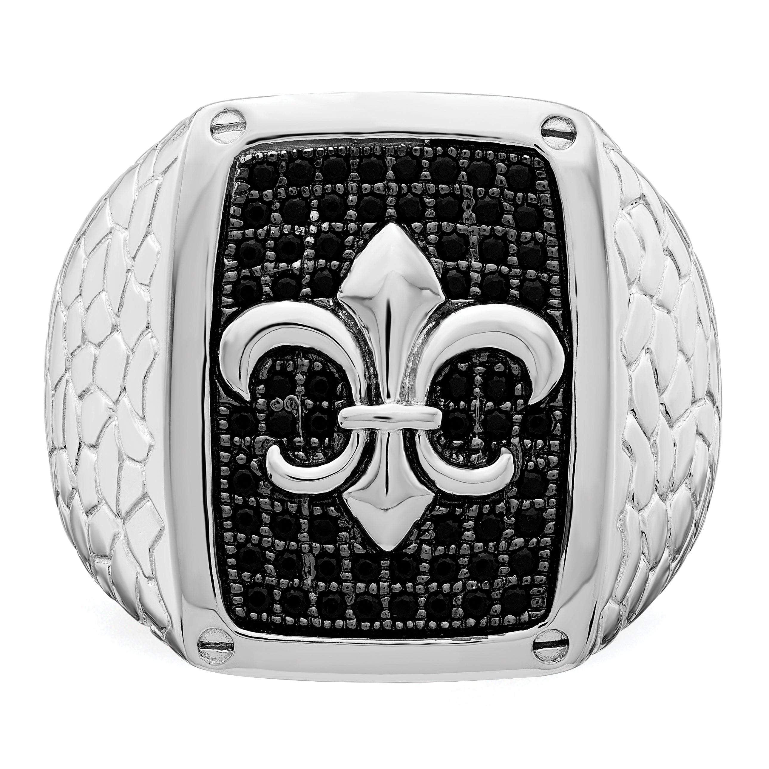 Brilliant Embers Sterling Silver Rhodium-plated 62 Stone Black Micro Pav‚ CZ Fleur De Lis Men's Ring