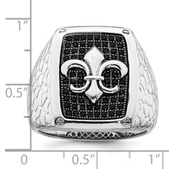 Brilliant Embers Sterling Silver Rhodium-plated 62 Stone Black Micro Pav‚ CZ Fleur De Lis Men's Ring