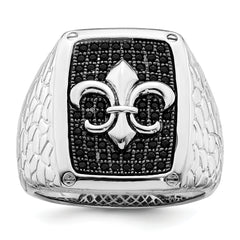 Brilliant Embers Sterling Silver Rhodium-plated 62 Stone Black Micro Pav‚ CZ Fleur De Lis Men's Ring