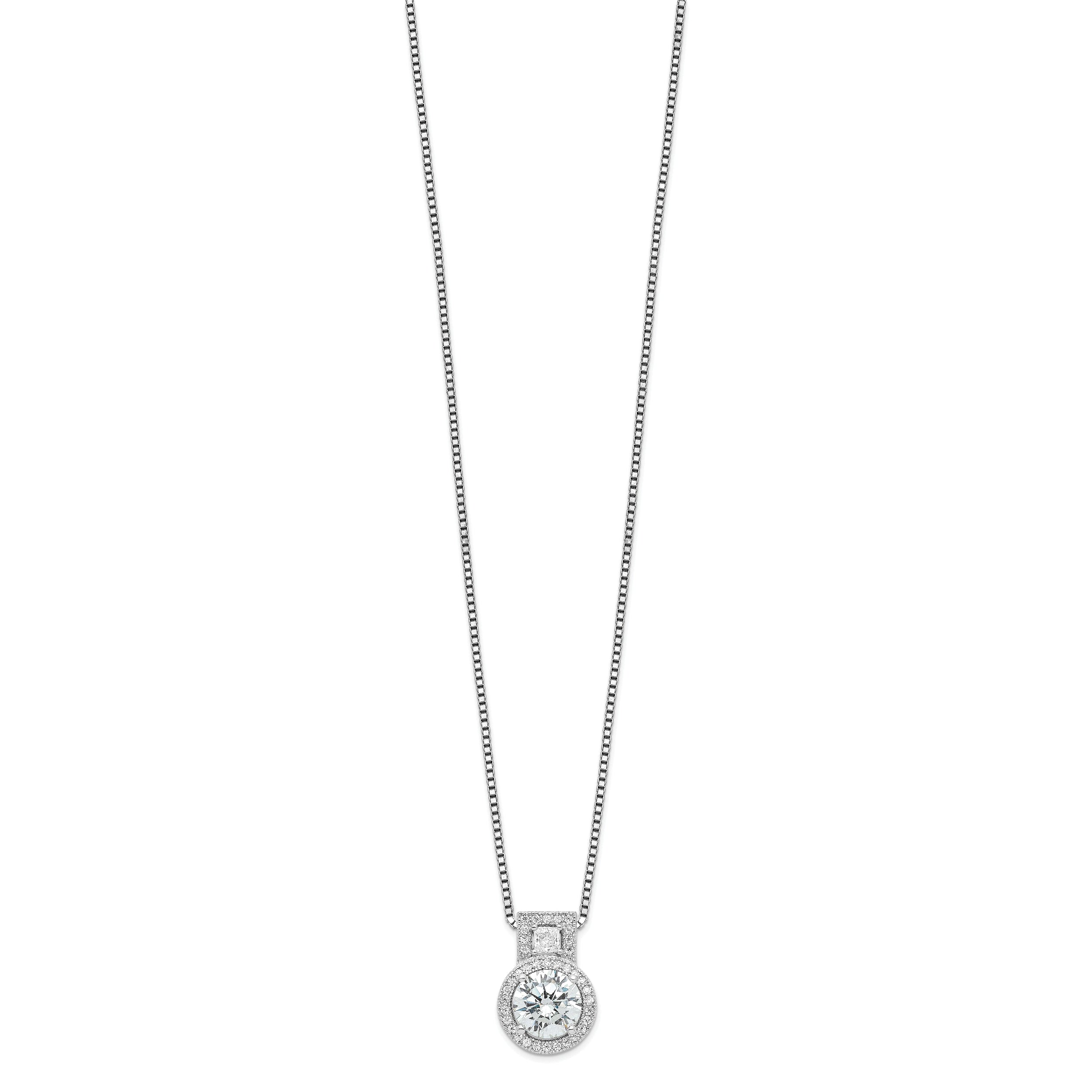 Brilliant Embers Sterling Silver Rhodium-plated 39 Stone 18 inch Micro Pav‚ Halo CZ Necklace with 2 Inch Extender