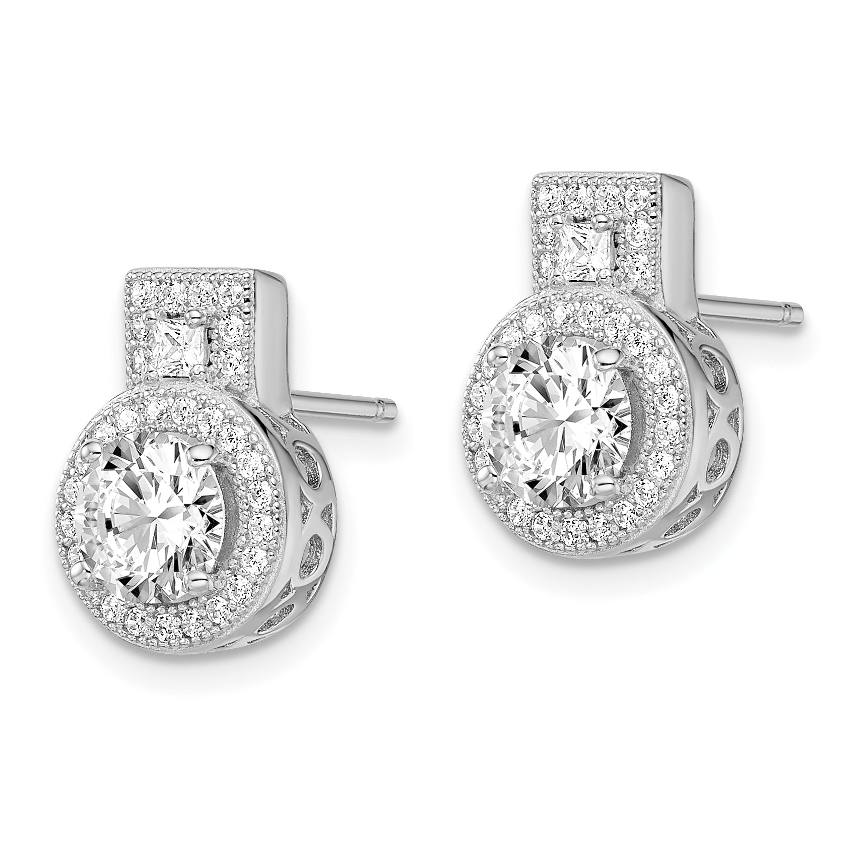 Brilliant Embers Sterling Silver Rhodium-plated 62 Stone Micro Pav‚ Halo CZ Earrings