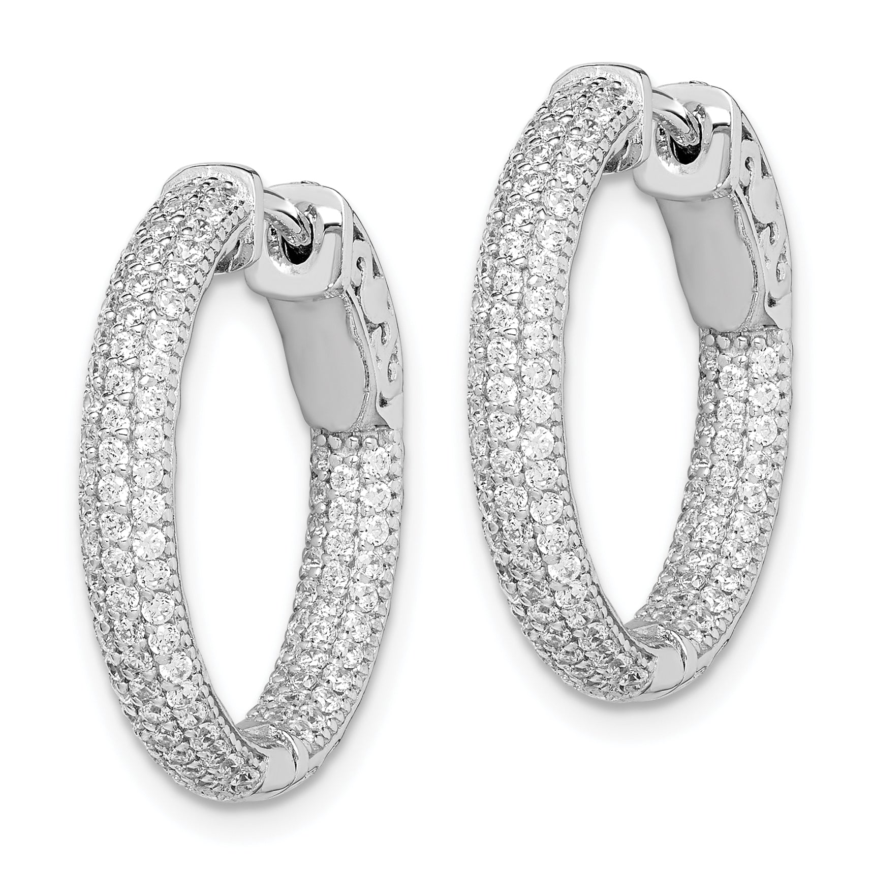 Sterling Shimmer Sterling Silver Rhodium-plated 200 Stone Pav‚ 1.1mm CZ In and Out Round Hinged Hoop Earrings