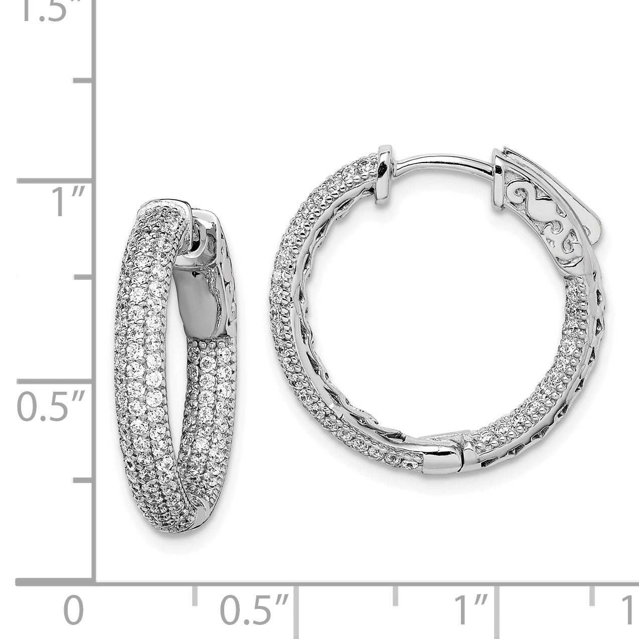 Sterling Shimmer Sterling Silver Rhodium-plated 200 Stone Pav‚ 1.1mm CZ In and Out Round Hinged Hoop Earrings