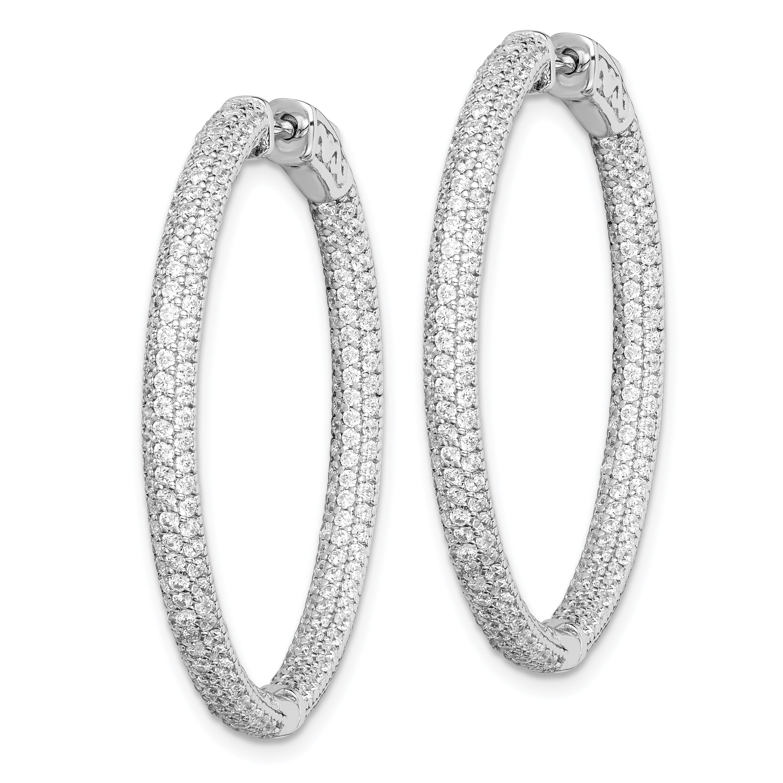 Sterling Shimmer Sterling Silver Rhodium-plated 400 Stone Pav‚ 1.1mm CZ In and Out Round Hinged Hoop Earrings