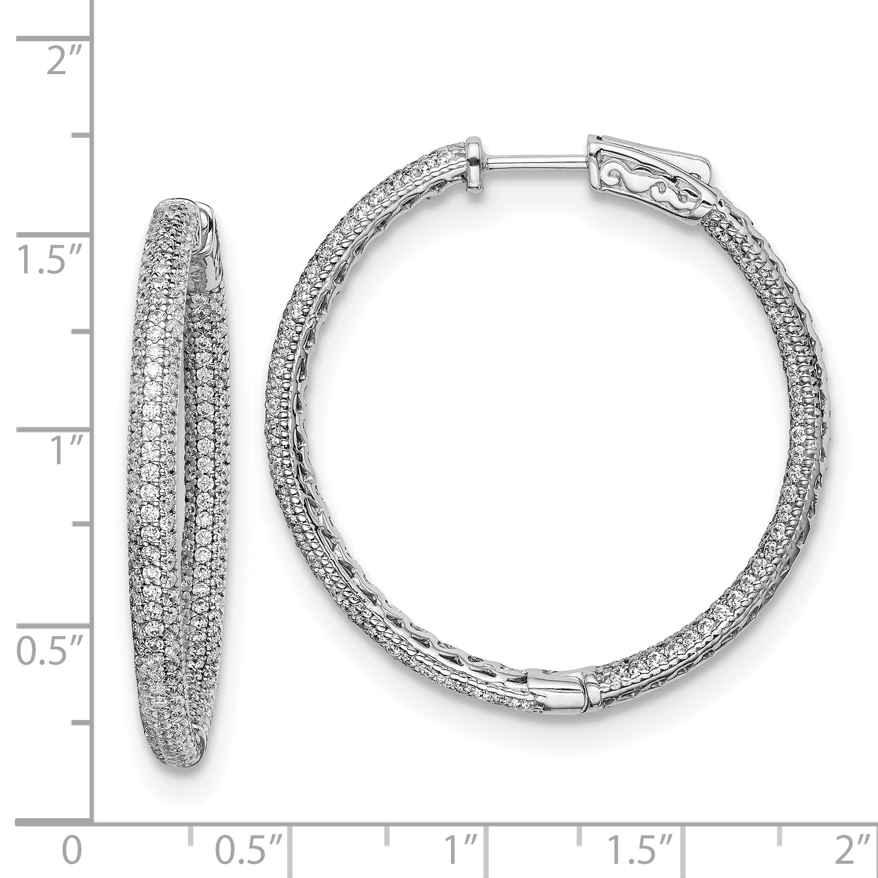 Sterling Shimmer Sterling Silver Rhodium-plated 400 Stone Pav‚ 1.1mm CZ In and Out Round Hinged Hoop Earrings