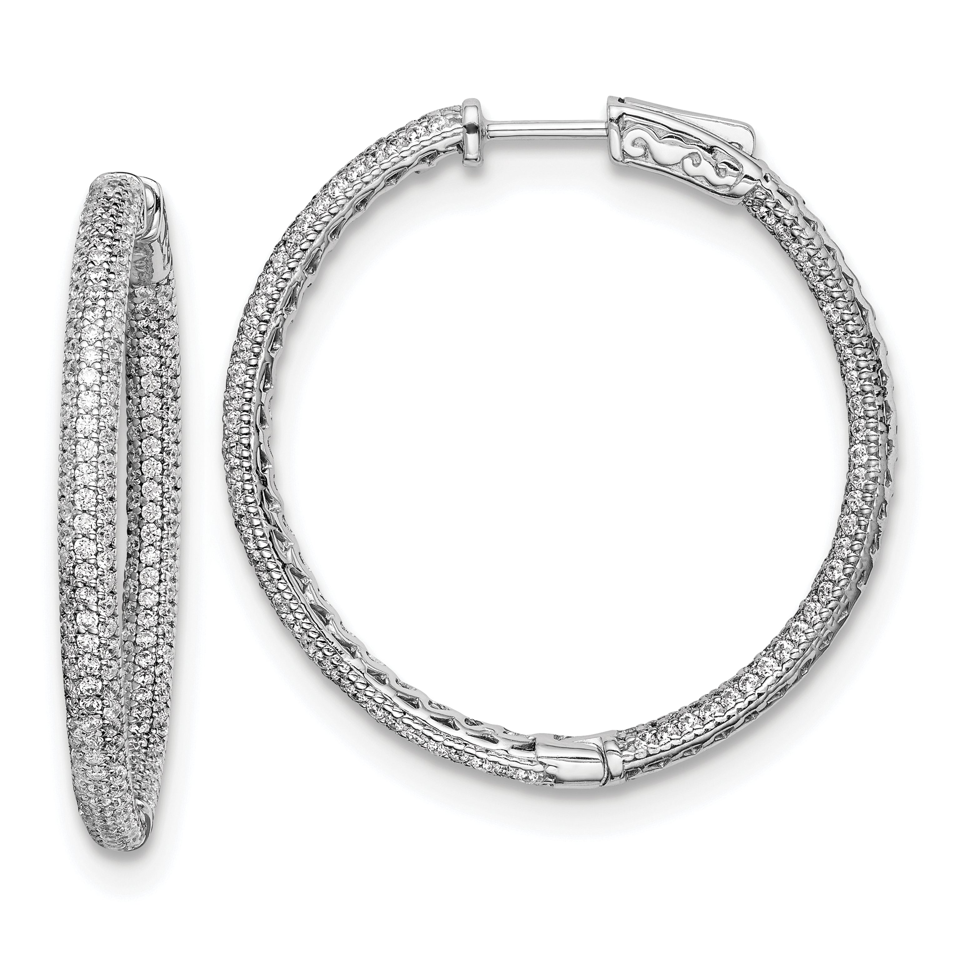 Sterling Shimmer Sterling Silver Rhodium-plated 400 Stone Pav‚ 1.1mm CZ In and Out Round Hinged Hoop Earrings